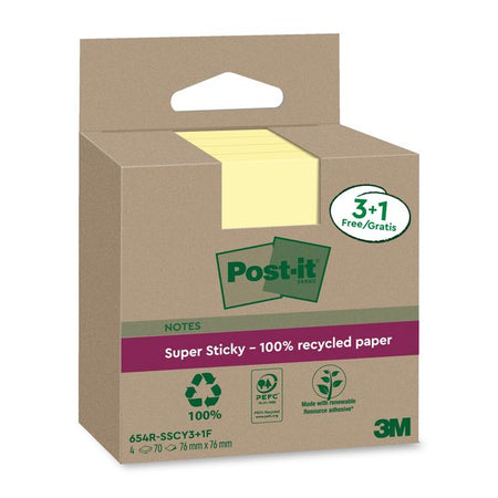 Post-it - Bloc-notes 3m 654 rsscol 76x76mm jaune 3+1 | 8 pièces