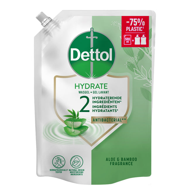 DETTOL - Savon Mains Hydratant Aloe Vera antibactérien recharge 500ml