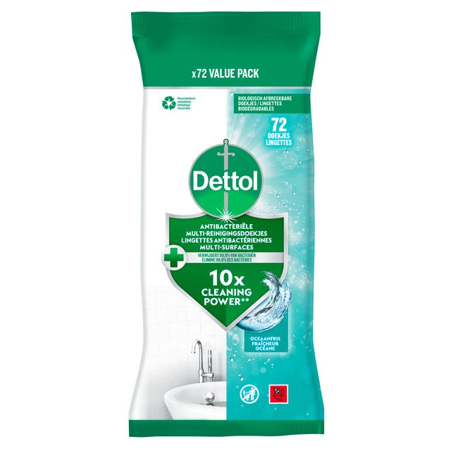 DETTOL - Lingettes nettoyantes antibactériennes Océan 72 pièces
