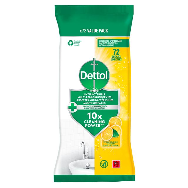 Dettol - Lingettes nettoyantes antibactériennes Agrumes 72 pièces