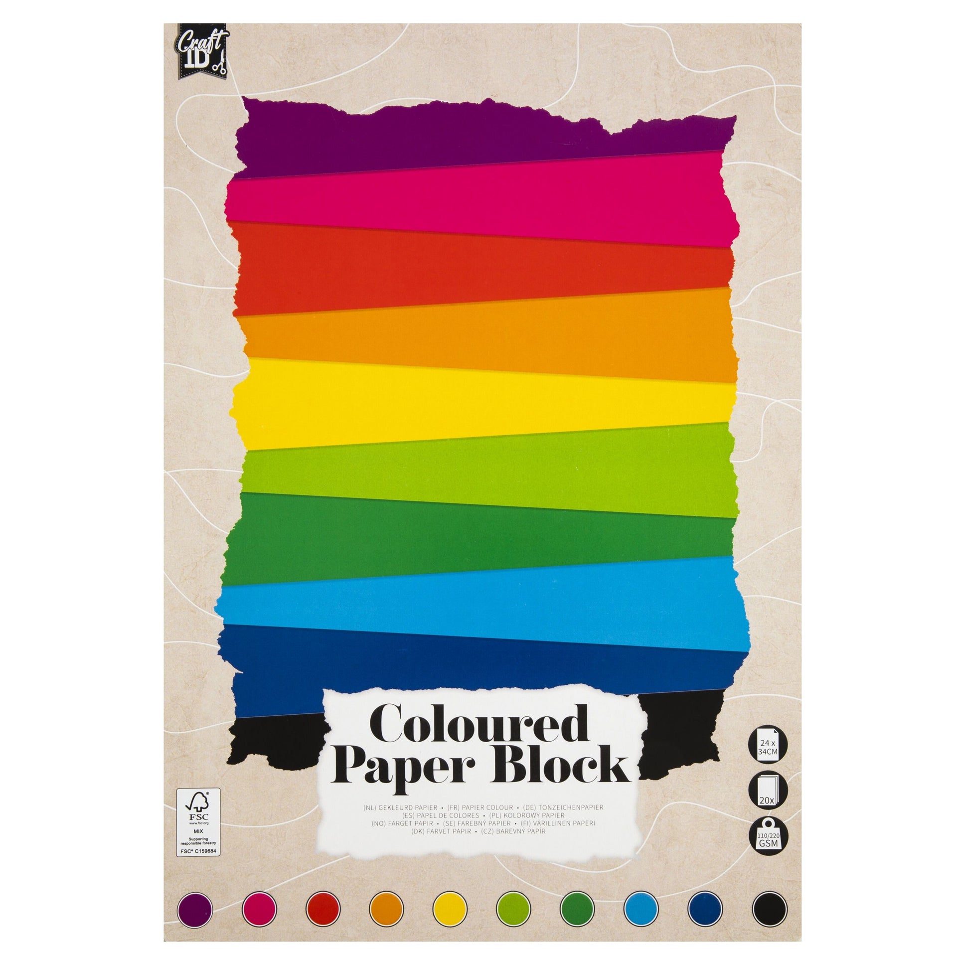 CraftID - Carton Hobby CarftID 24x34cm 120-220gr 20 feuilles 10 couleurs