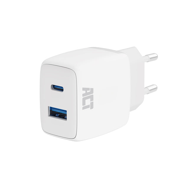 ACT -   USB-C USB-A lader 20W met Power Delivery PPS, Quick Charge, GaNFast