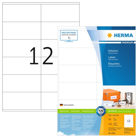 HERMA -  Etiket  4635 105x48mm premium wit 2400st