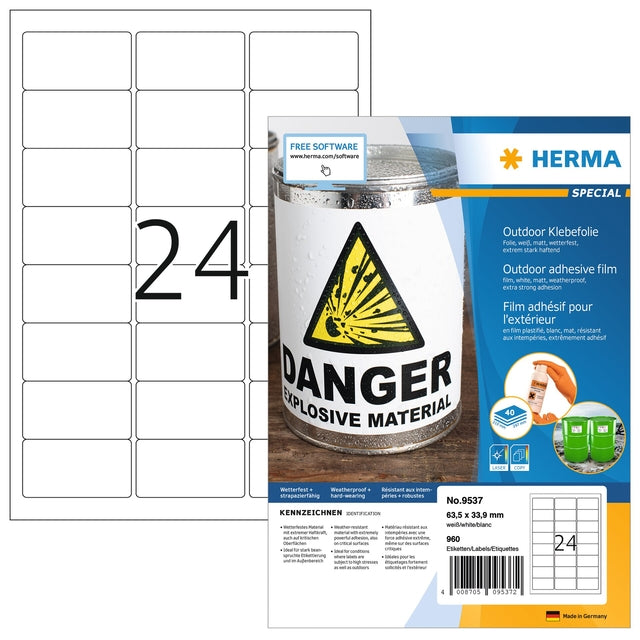 HERMA -  Etiket  9537 63.5x33.9 weerbest wit 960st