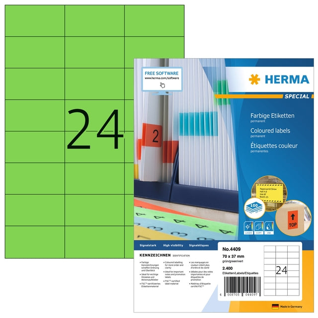 HERMA - Etiquette 4409 70x37mm vert 2400 étiquettes