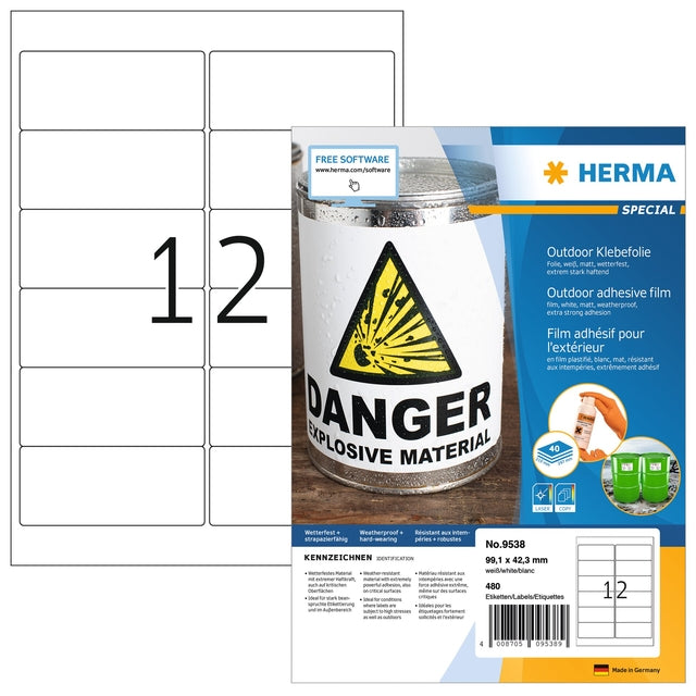 HERMA -  Etiket  9538 99.1x42.3 weerbest wit 480st