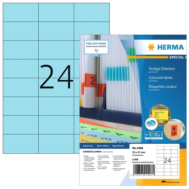 HERMA -  Etiket  4408 70x37mm blauw 2400st