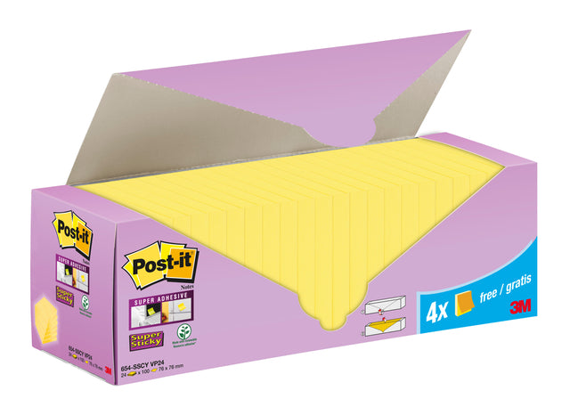 Post-it - Bloc-notes 654-SSCY Super Sticky 76x76mm jaune pack économique