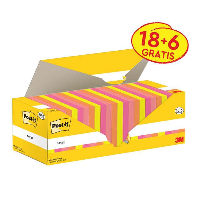 Post-it – Notizblock 654-COL, 76 x 76 mm, Farbe sortiert, Vorteilspackung