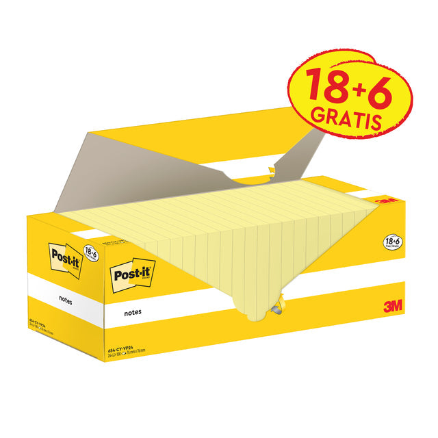 Post -it - Notes, 100 feuilles, ft 76 x 76 mm, jaune canari (jaune canari), 18 blocs + 6 gratuitement