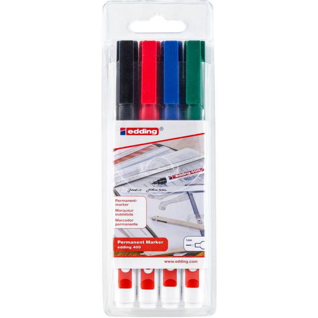 Edding - permanent marker 400, etui van 4 stuks in geassorteerde kleuren