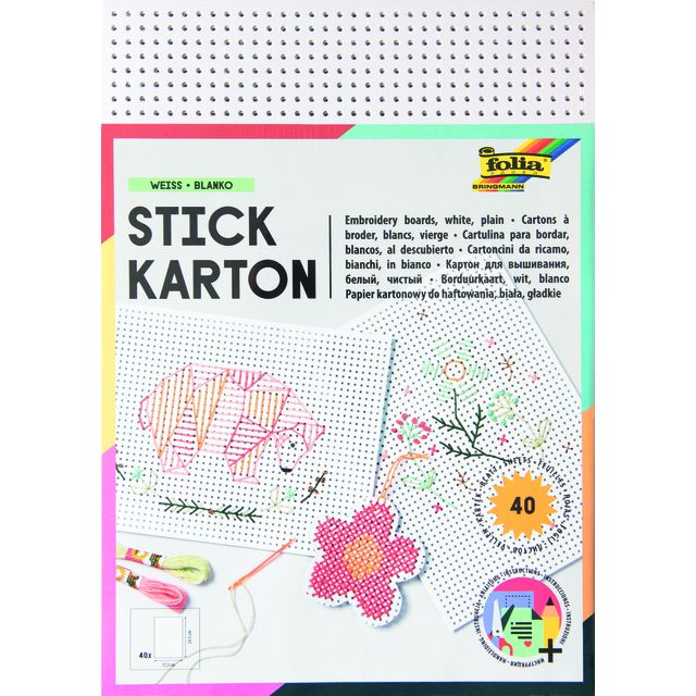 Folia Paper - Cartes à broder Folia 17,5 x x24,5cm 300gr 40 feuilles blanc