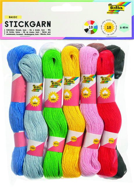 Folia Paper - Fil à broder Folia 10 brins de 4m assortis