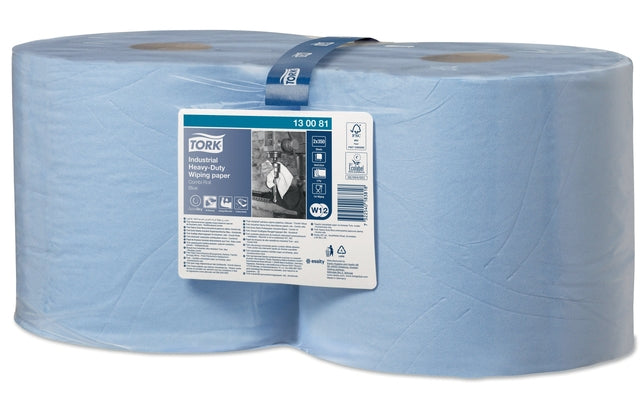 Tork - Rouleau de papier de nettoyage lourd industriel, 3 couches, système W1 / W2, bleu, paquet de 2 rouleaux