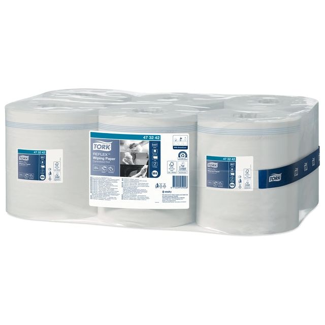 Tork - Papier de nettoyage de l'essuyage réflexe, alimentation centrale, 1 couche, système M4, paquet de 6 rouleaux