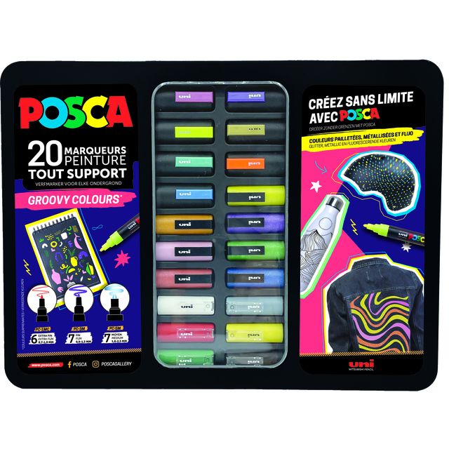 Posca -  Paintmarker Uni  Groovy Colours assorti metalen koffer à 20 stuks
