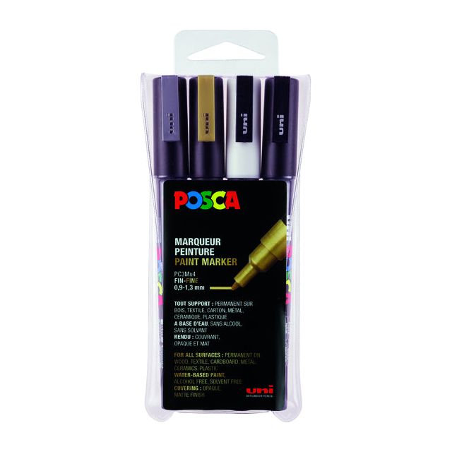 Posca - paintmarker PC-3M, set van 4 markers in geassorteerde kleuren