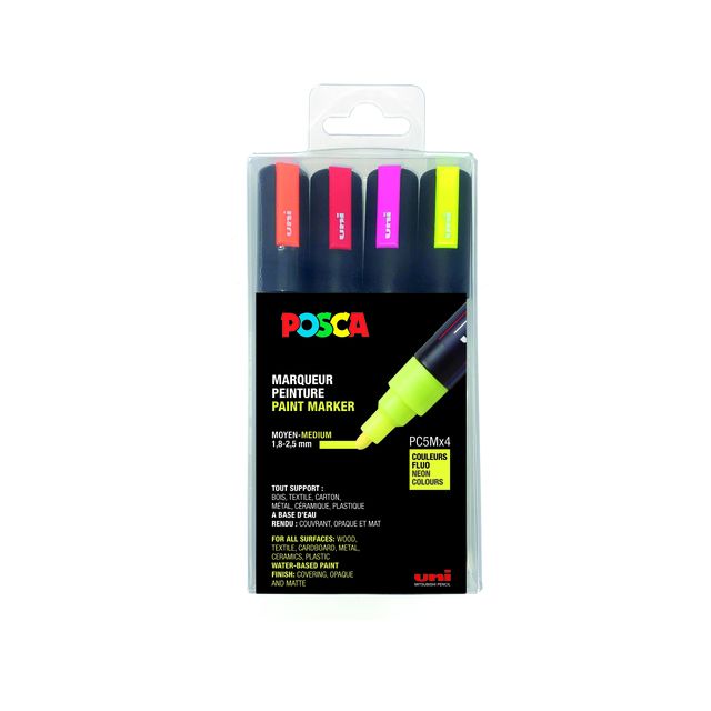 Posca - Uni-Farbmarker PC-5M, 1,8 2,5 mm, Karton mit 4 Stück in fluoreszierenden Farben