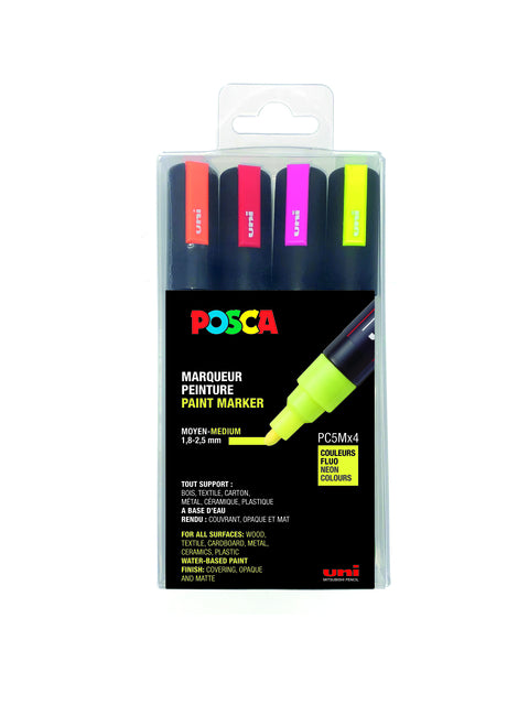 Posca - Paintmarker Uni PC5M moyen fluor assorti lot de 4 pièces