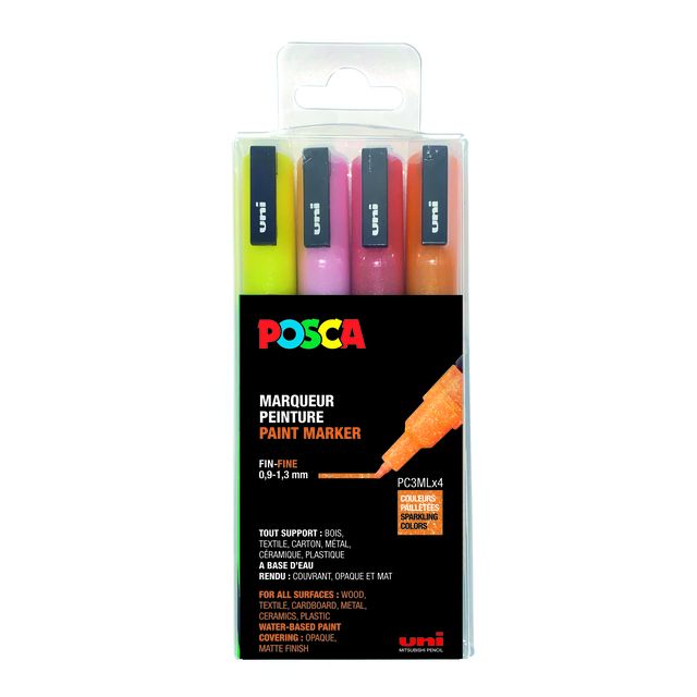 Posca -  Paintmarker Uni  PCfijn glitter warm assorti set à 4 stuks