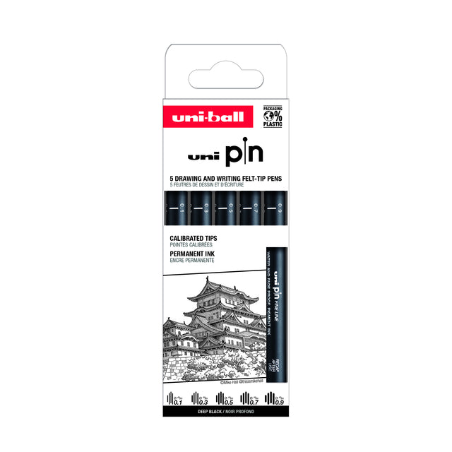 Uni-ball - Fineliner Pin ASP008 lot de 5 largeurs noir