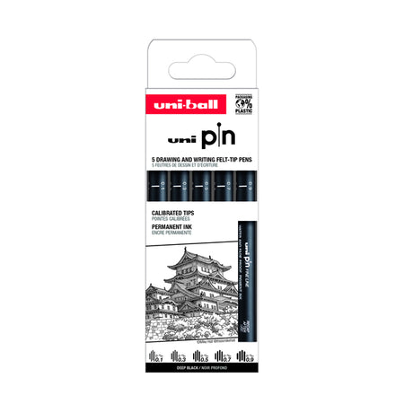 Uni-ball - Fineliner Pin ASP008 lot de 5 largeurs noir