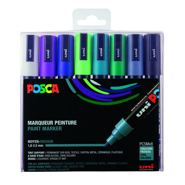 Posca - Paintmarker Uni PC5M medium cool sortiertes Set mit 8 Stück