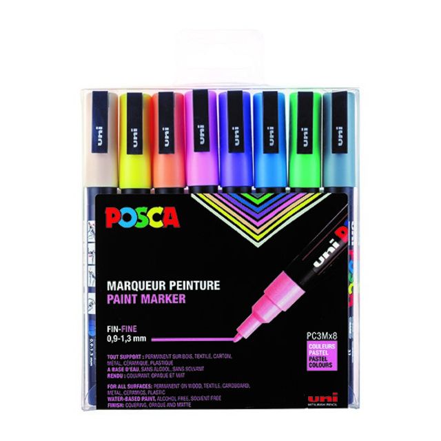 Posca - Marqueur peinture Uni PC-3M, 1,5 mm, étui de 8 pièces couleurs pastel assorties