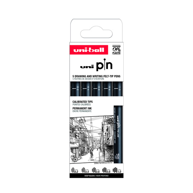Uni-ball - Fineliner Pin ASP009 lot de 5 largeurs noir
