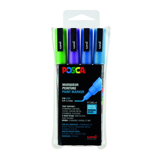 Posca -  Paintmarker uni  pc3m f 4st glitter koel