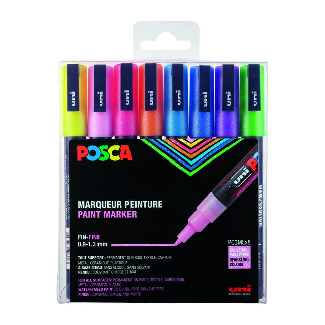 POSCA - PAINGERMER PC -3M, ensemble de 8 marqueurs, paillettes, assorti