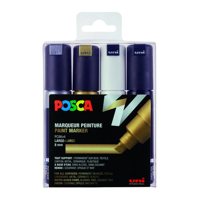 Posca - Paintmarker Uni PC8K large diagonale assorti lot de 4 pièces