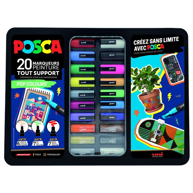 Posca -  Paintmarker Uni  Pop Colours assorti metalen koffer à 20 stuks