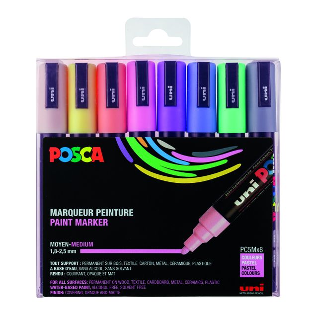 Posca - Paintmarker Uni PC5M Medium Pastell, sortiertes Set mit 8 Stück