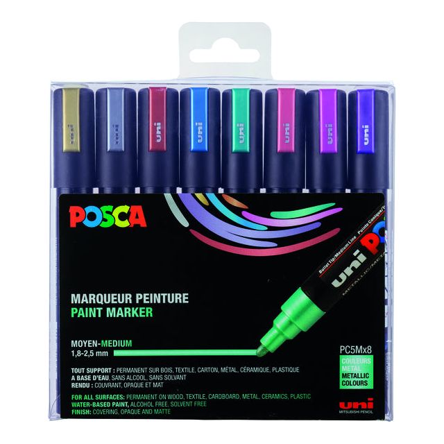 POSCA - PAINTARCHER PC -5M, ensemble de 8 marqueurs dans des couleurs métalliques assorties