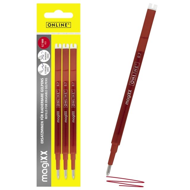 Quantore - Gel-Schreibermine Online Magixx 0,7 mm roter Blister mit 3 Stück