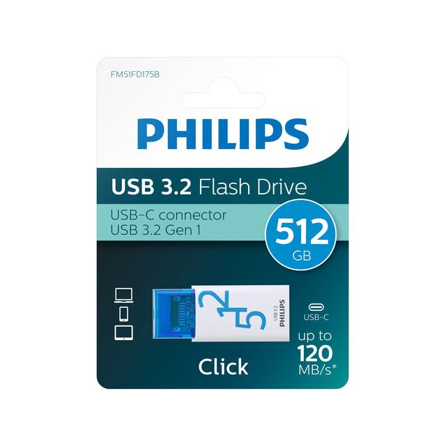 Philips - USB 512 Go USB -C Click Ocean Blue