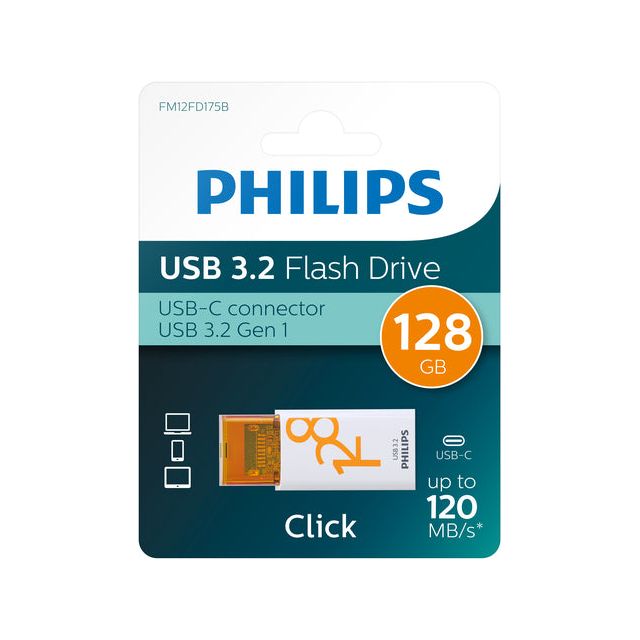 Philips - USB 128 Go USB -C Cliquez sur Rise Orange