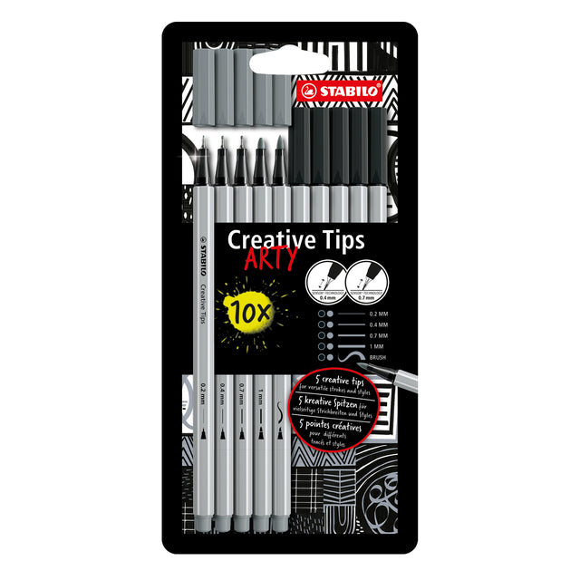 STABILO - Creative Tips Arty embouts assortis noir et gris blister de 10 pièces