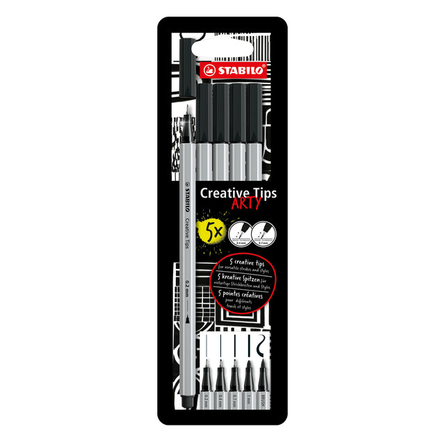 STABILO - Creative Tips Arty embouts assortis noir blister de 5 pièces