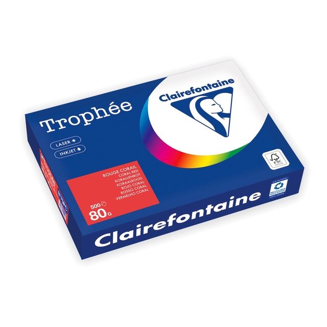 Clairefontaine - Papier à copier Trophée A4 80gr rouge corail 500 feuilles
