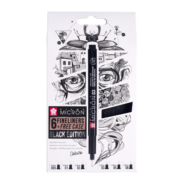 Sakura - Fineliner pigma micron black 6 stuks