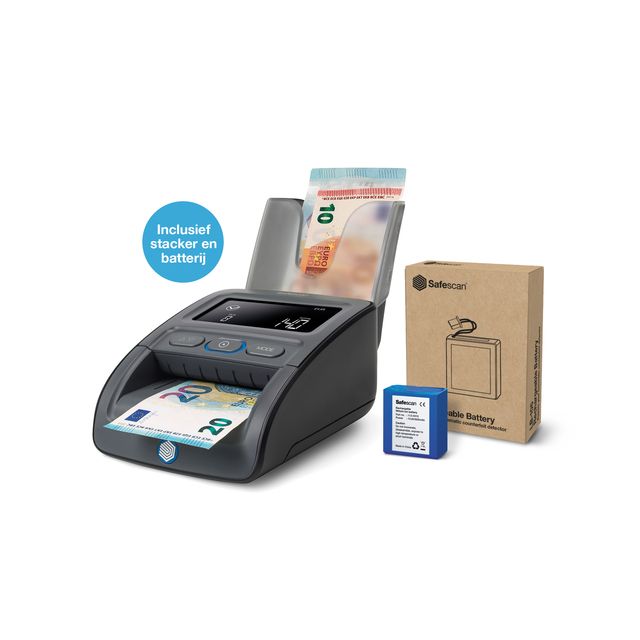 Safescan - Détecteur de faux billets 155-S G2 ensemble complet avec batterie rechargeable et empileur de billets