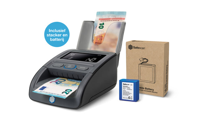 Safescan - Détecteur de faux billets 155-S G2 ensemble complet avec batterie rechargeable et empileur de billets
