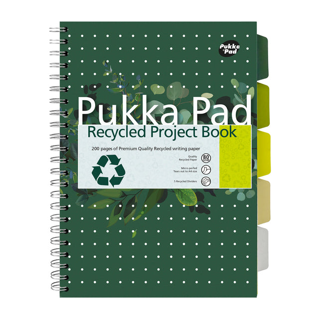 Pukka Pad - Bloc cahier de projets Ligne A4 recyclée 5 onglets 4 trous 200 pages 80gr vert