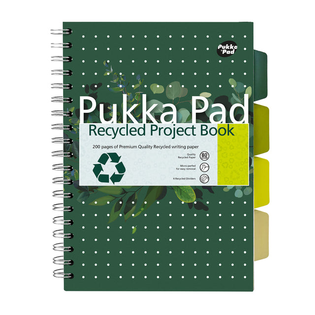 Pukka Pad - Carnet de projets Pad Ligne B5 recyclée 4 onglets 200 pages 80gr vert