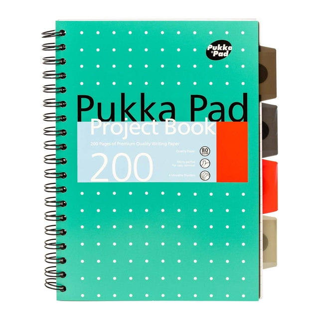 Pukka Pad - Carnet de projets Pad Metallic ligne B5 4 onglets 200 pages 80gr vert