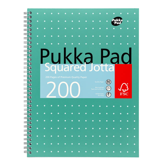 Pukka Pad - Bloc de cours Pad Jotta A4 diamant 5x5mm 4 trous 200 pages 80gr vert