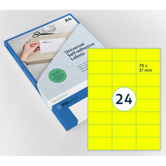 Rillprint -  Etiket 70x37mm fluorgeel 2400 etiketten