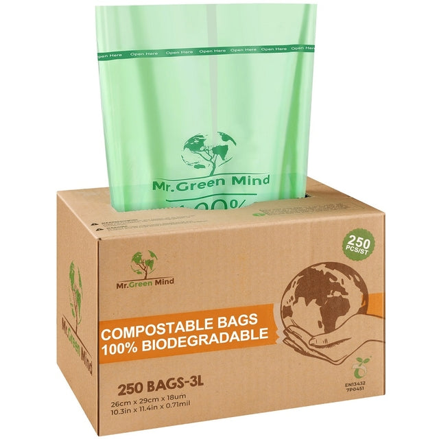 Mr. Green Mind - Sac poubelle bio Mr.Green Mind 26x29cm 2-3 litres distributeur 250 pièces
